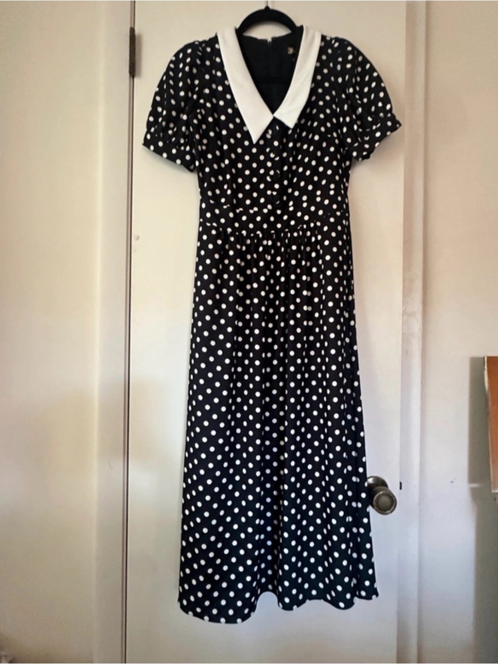 Alexia Admor Black and White Polka Dot Midi Dress with White Collar